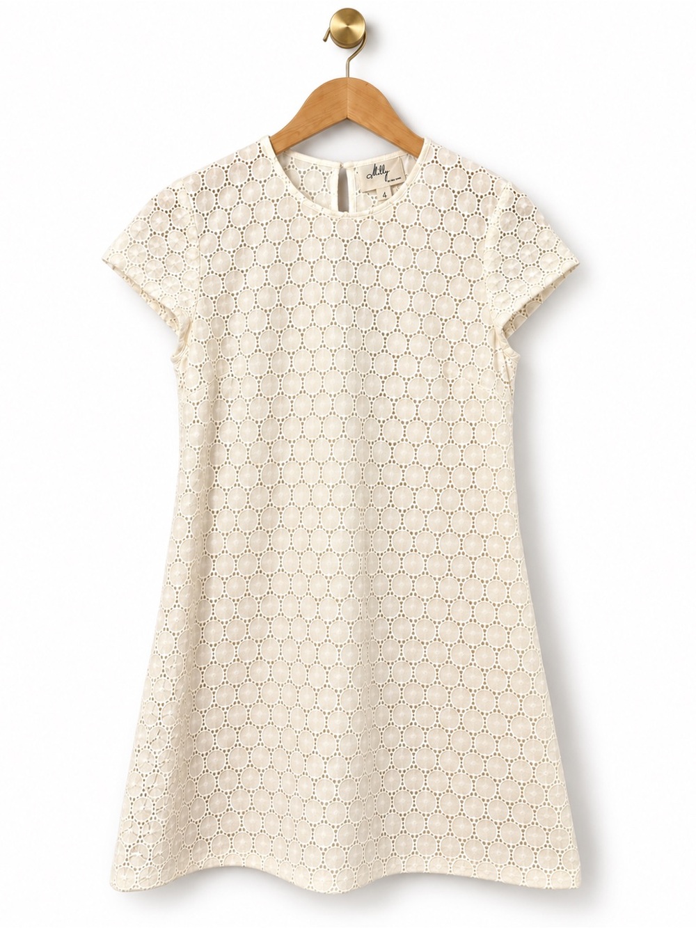 Vintage Milly New York Y2K Eyelet Lace Shift Dress Ivory 4 Boho Chic